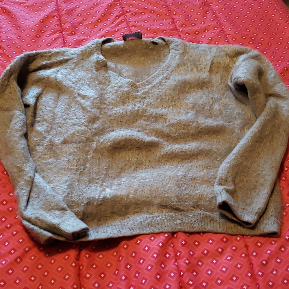 3/45 Cyrus taupe mohair v-neck sweater. Size med.